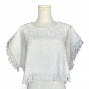 Zimmermann White Palm Tree Terry Cotton Fringed Crop Top Size US 8 NWT